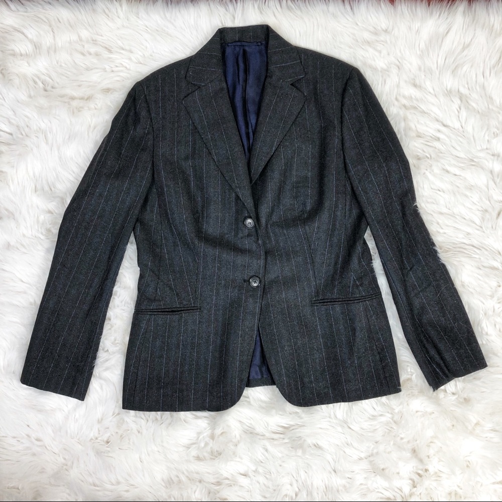 Kiton Women's Napoli Blue Pinstripe Charcoal Blazer Pantsuit Sz 48